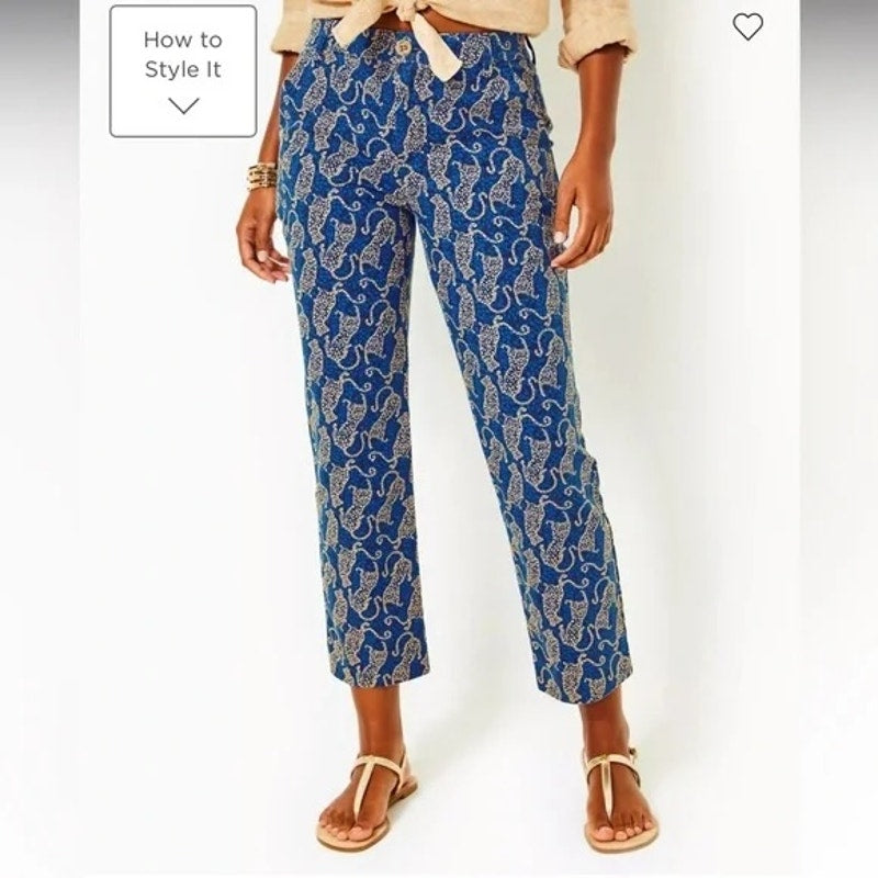 Lilly Pulitzer 28" Gretchen High Rise Straight Leg Pants Blue 8