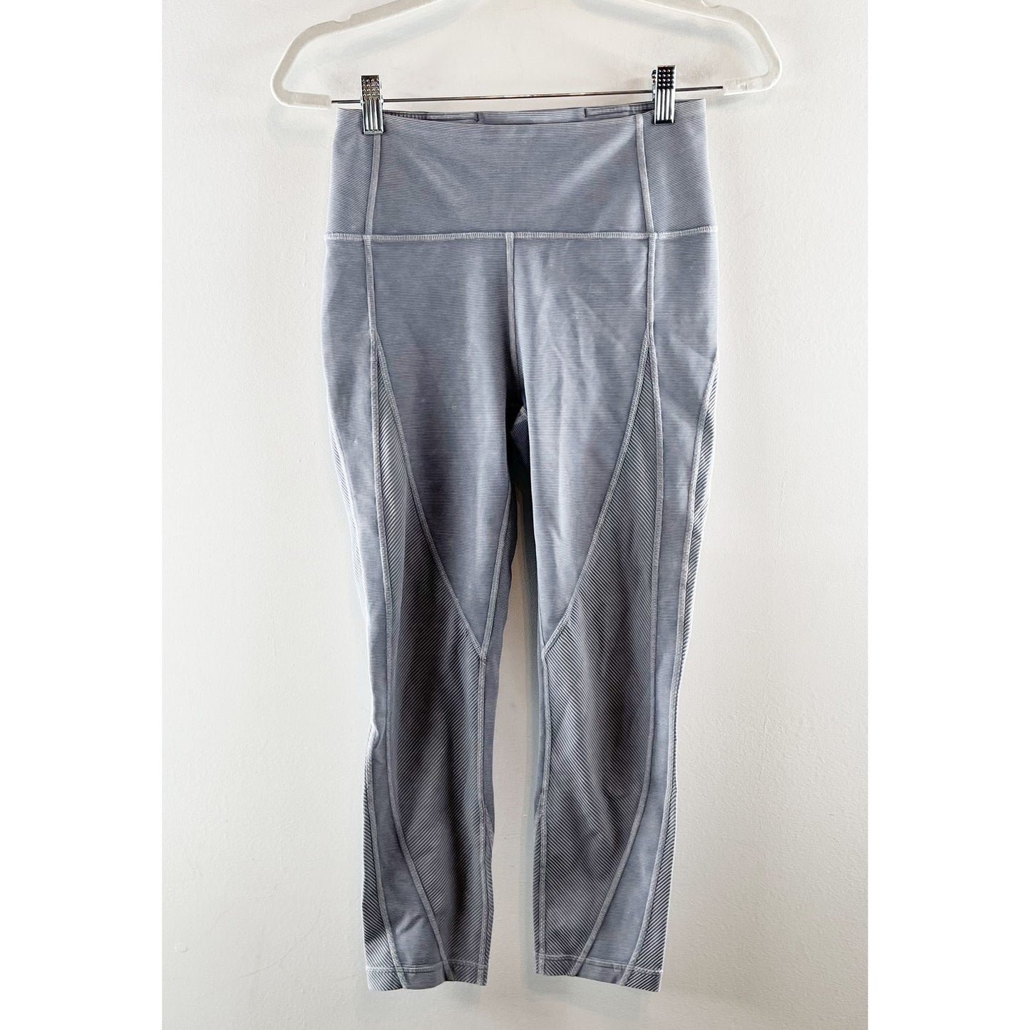 Lululemon Wunder Under Crop Leggings 23" Ribbed Snow Washed Luna Blue Gray 6