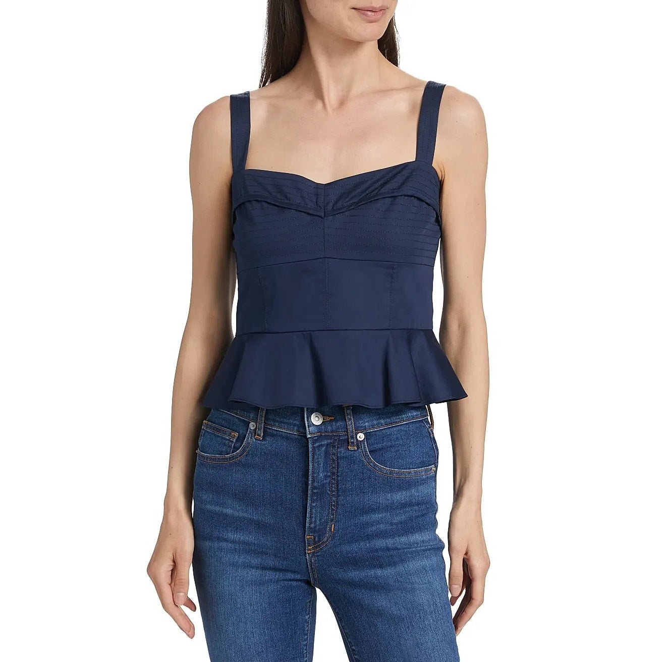 Veronica Beard Carnegie Sweetheart Neck Peplum Crop Tank Top Marine Navy 2