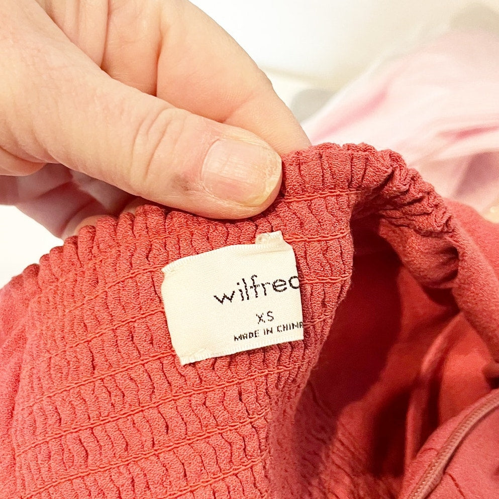 Wilfred Aritzia Novella Puff Long Sleeve Sweetheart Blouse Rosy Red XS