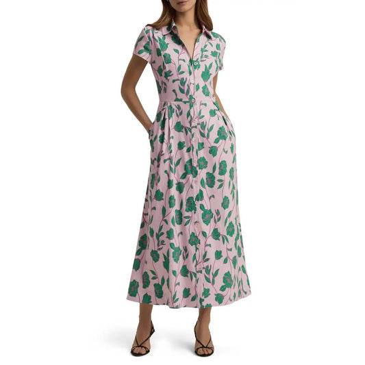 Favorite Daughter Sunday Best Linen Blend Short Sleeve Floral Shirtdress Purple