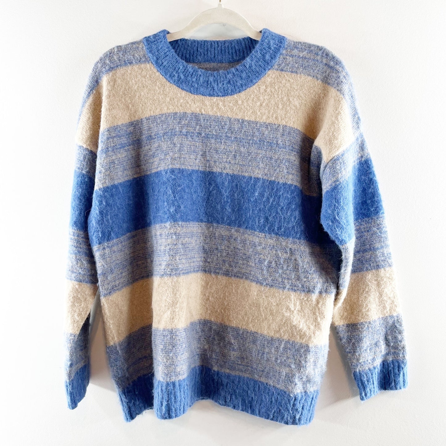 Madewell Space Dyed Otis Pullover Sweater Blue Cream Stripe Small