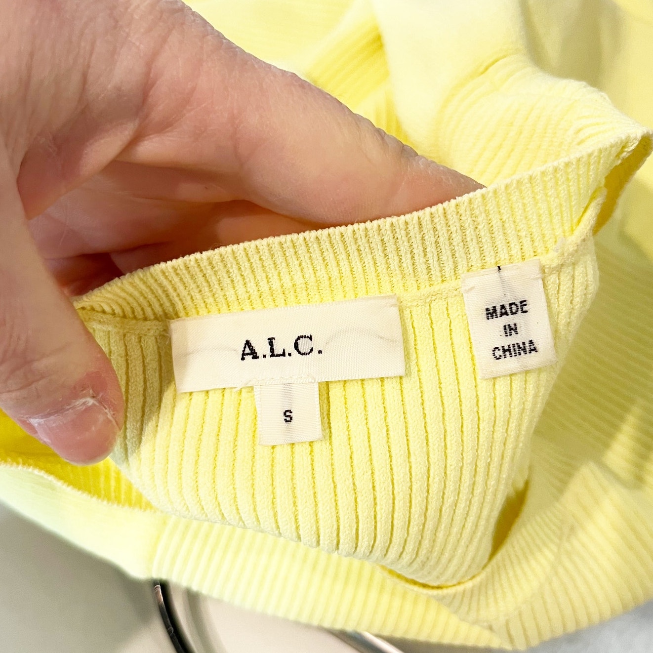 A.L.C Holley Ruffle Sleeve Ribbed Crewneck Short Sleeve Sweater Top Yellow Small