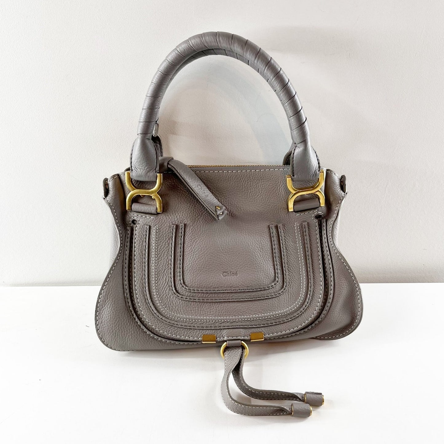 Chloé Medium Marcie Leather Satchel Handbag Cashmere Grey