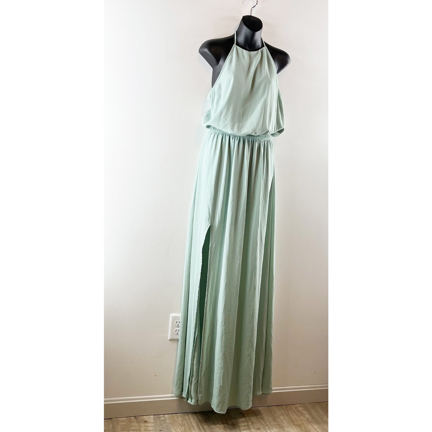 Show Me Your Mumu Sleeveless Slit Heather Halter Maxi Dress Light Green Large