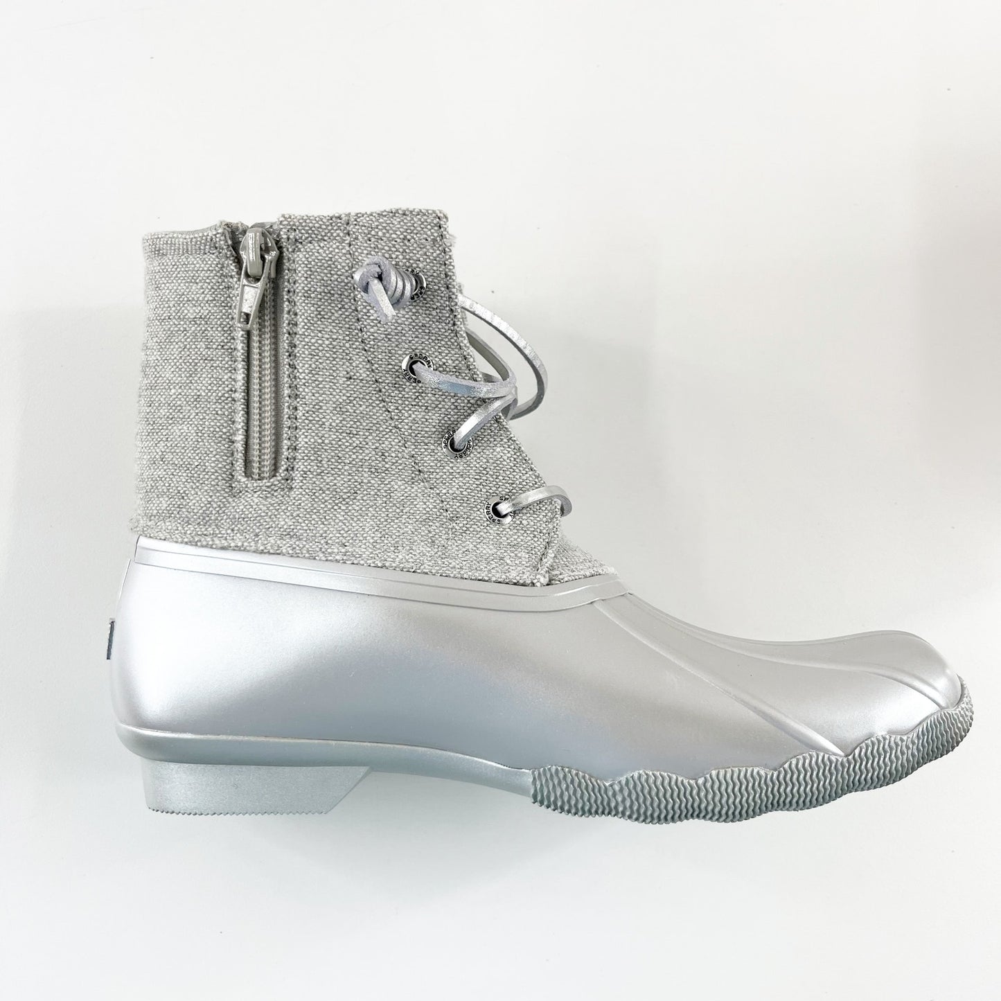 Sperry Saltwater Lace Up Rubber Duck Rain Boots Booties Gray Silver 5