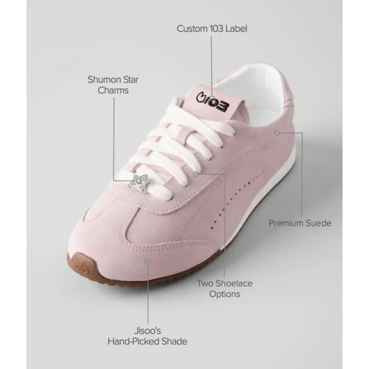 Alo + Jisoo Sunset Low Top Suede Sneakers Bloom Pink 7.5