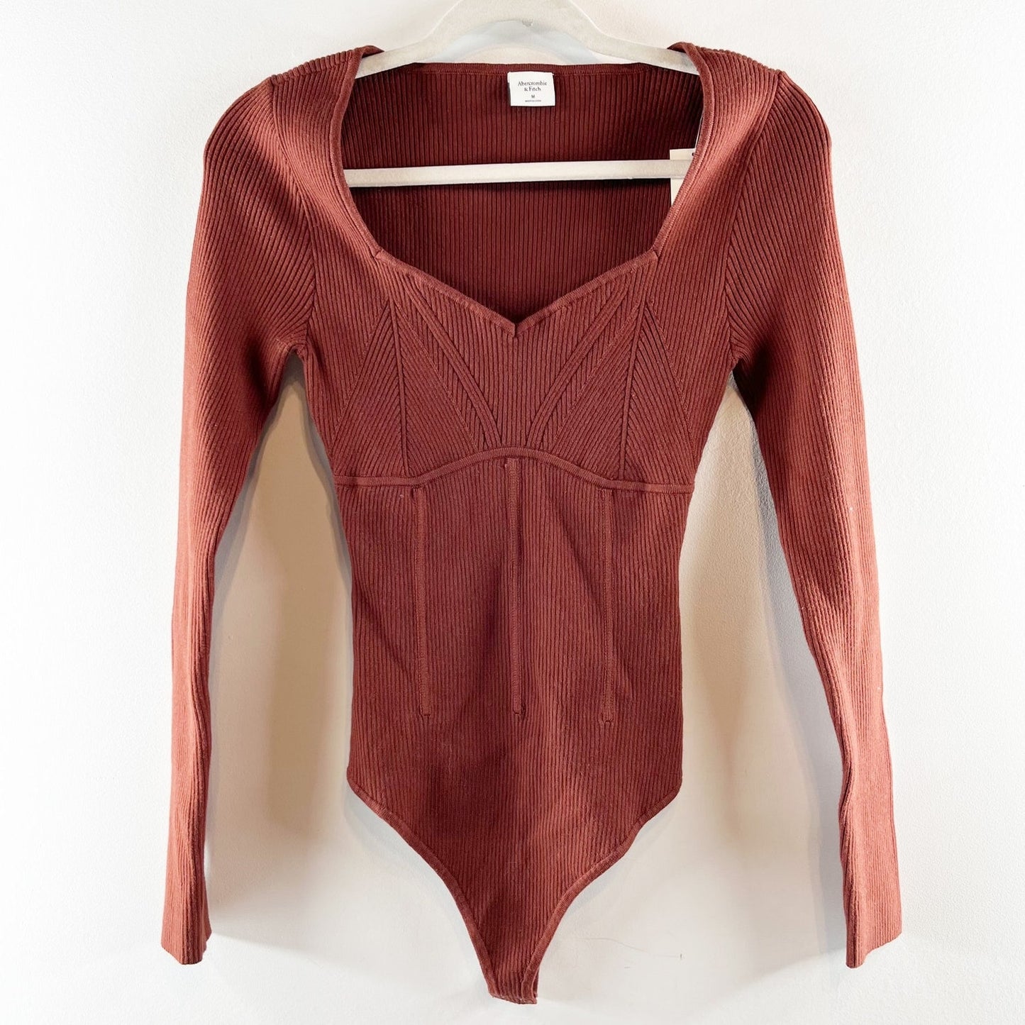 Abercrombie Sweetheart Neckline Long Sleeve Ribbed Sweater Bodysuit Brown Medium