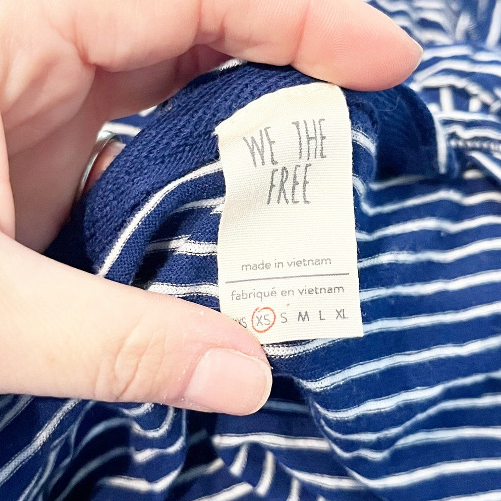 Free People Hong Kong Striped Long Sleeve Henley Tee Shirt Blue XS