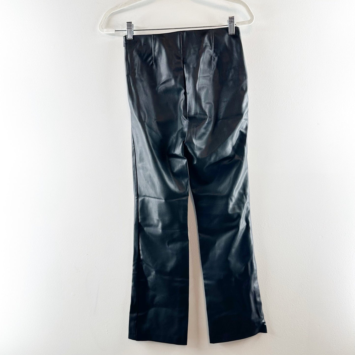 Zara Faux Leather High Waisted Flat Front Straight Leg Trouser Pants Black Small