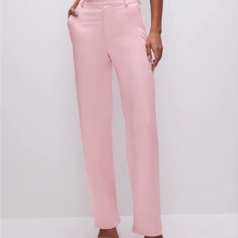 Good American High Rise Satin Trouser Pants Bubble Pink 0 / 25