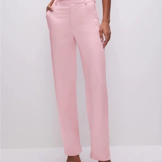 Good American High Rise Satin Trouser Pants Bubble Pink 0 / 25