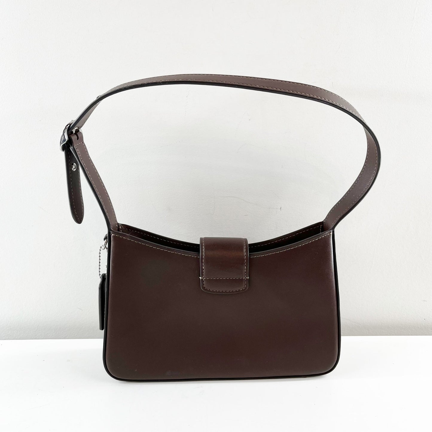 Coach Eliza Leather Zip Top Shoulder Bag Purse Maple Brown