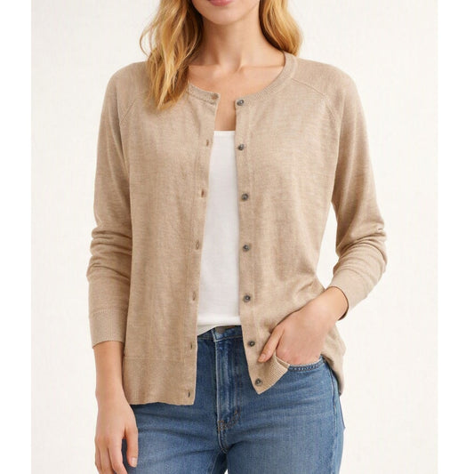 GAP Merino Wool Crewneck Long Sleeve Cardigan Sweater Oatmeal Heather Tan XXL