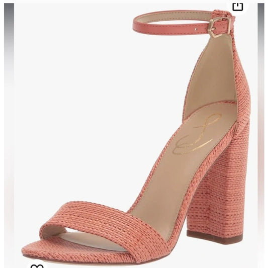Sam Edelman Yaro Block Heel Sandals Shoes Coral Pink 7.5