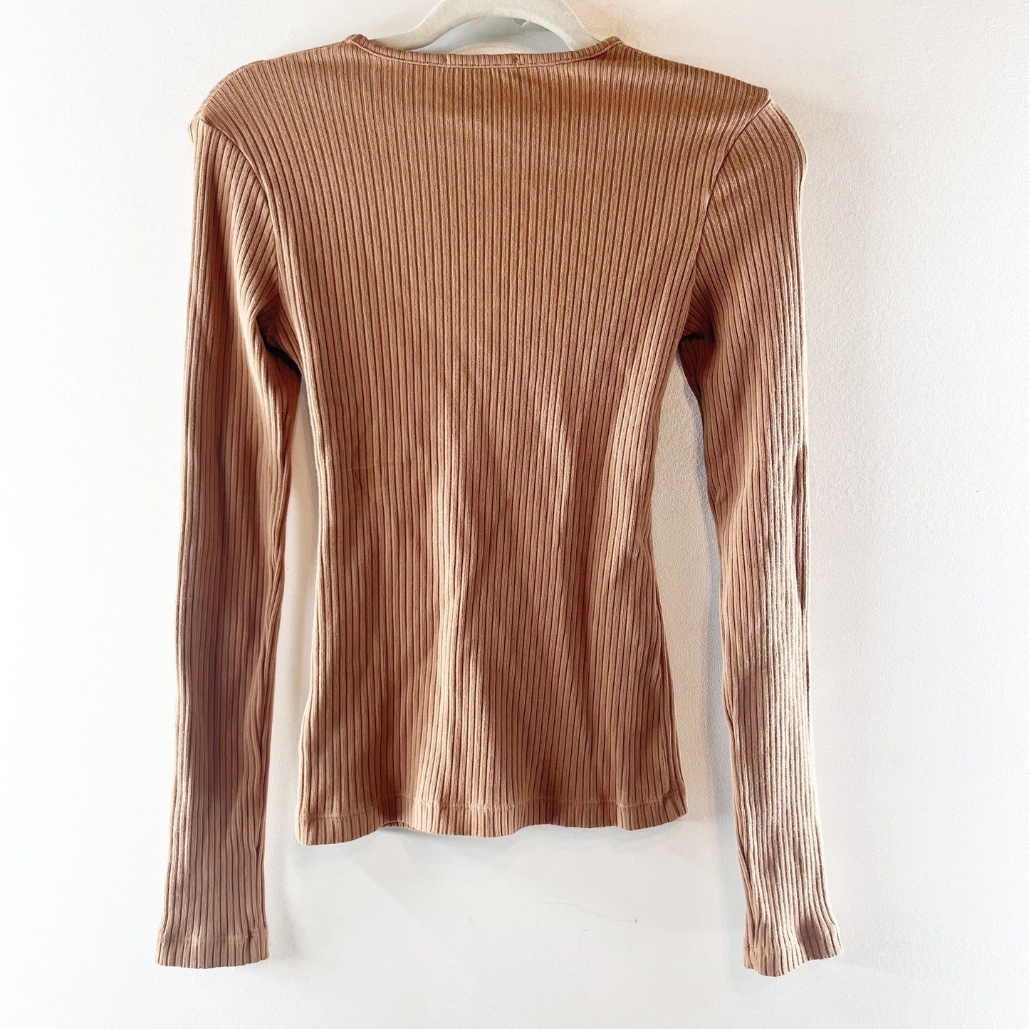 AGOLDE Lyza Cutout Ribbed Long Sleeve Top Tan Beige XS