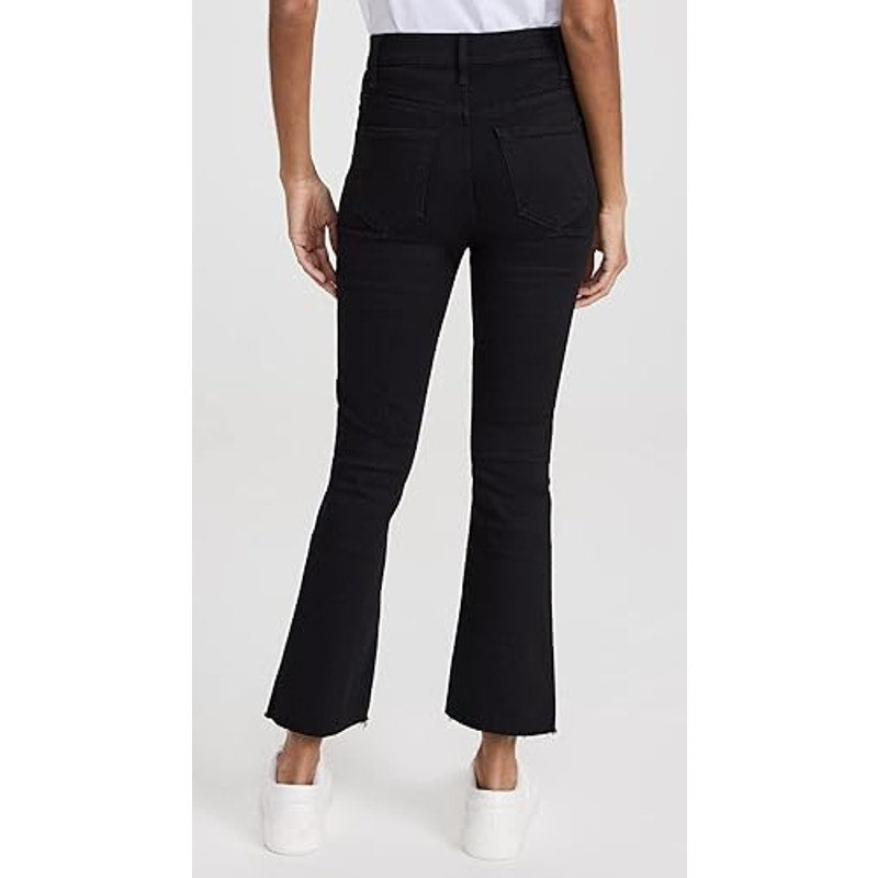 Mother The Hustler High Waisted Ankle Fray Hem Flare Jeans Not Guilty Black 26