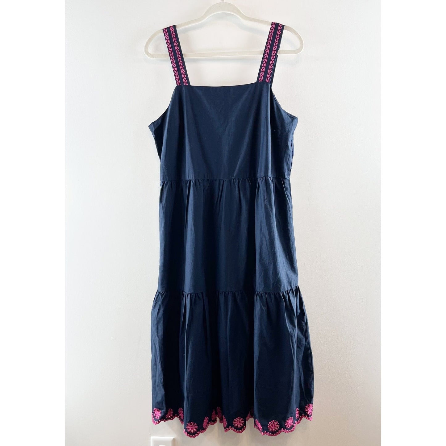 J. Crew Embroidered Floral Sleeveless Scalloped Midi Dress Navy Blue 12