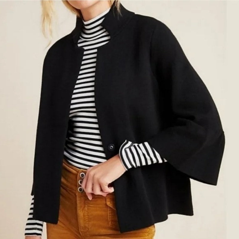 Anthropologie Blaise Soft Bell Sleeve Cardigan Jacket Black Medium