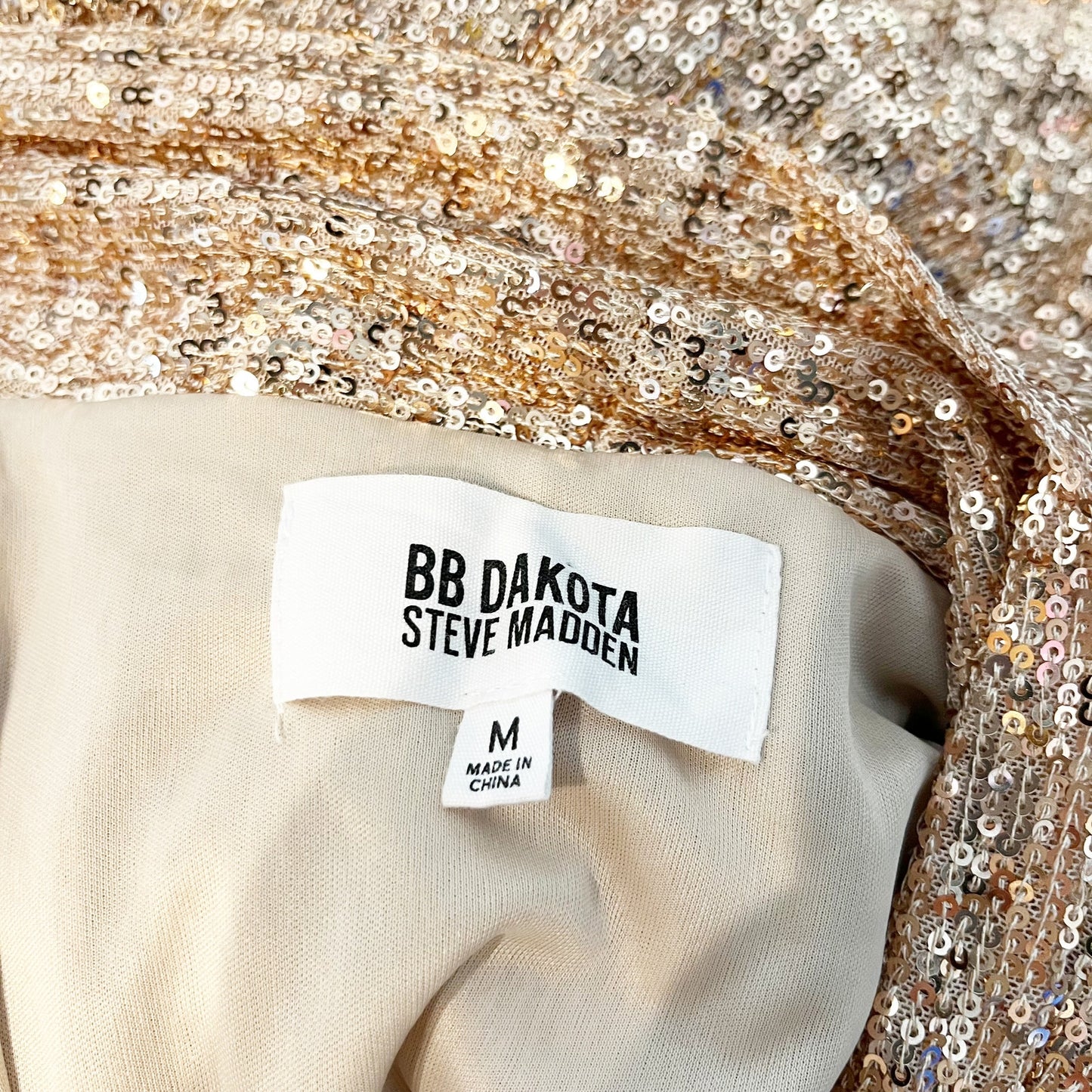 BB Dakota Steve Madden Dulcinea Sequined Duster Open Front Gold Medium