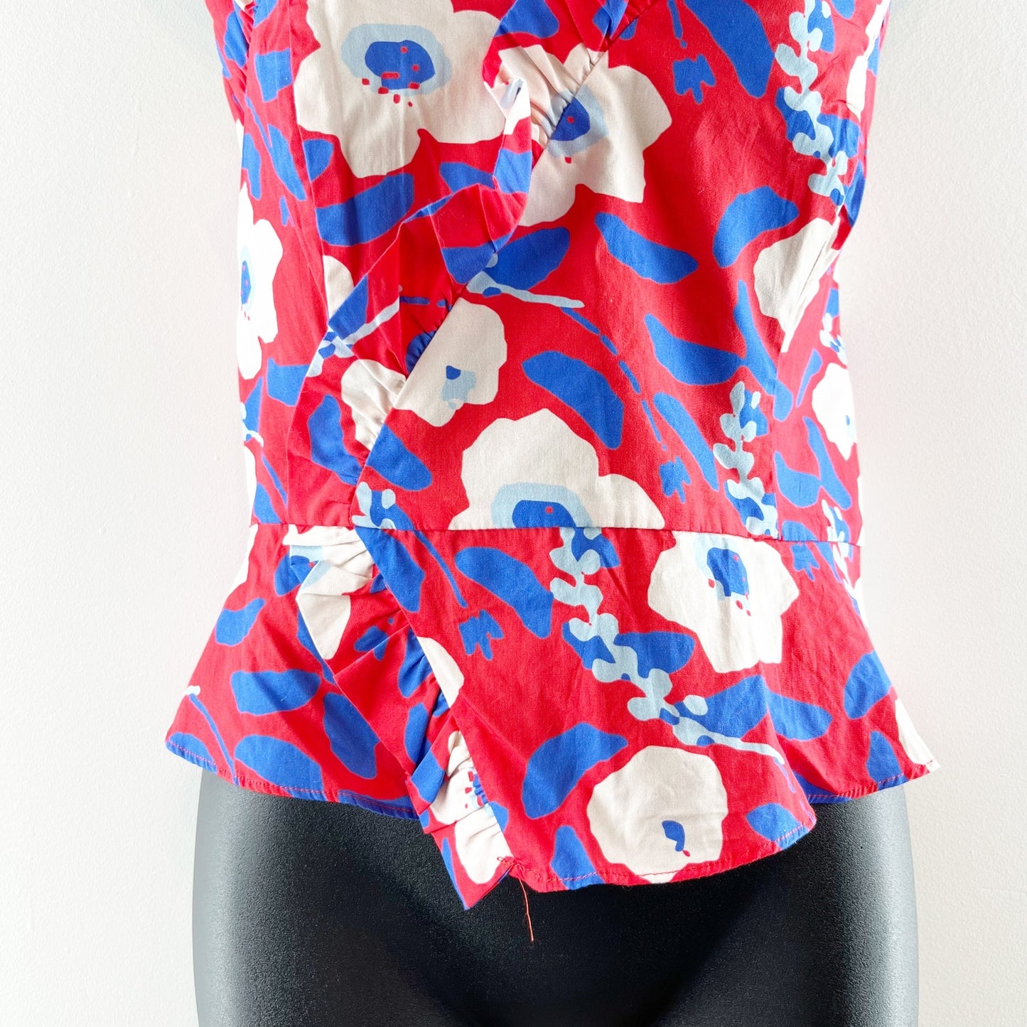 Hutch by Anthropologie Floral Printed Strapless Ruffle Top Red/White/Blue 10