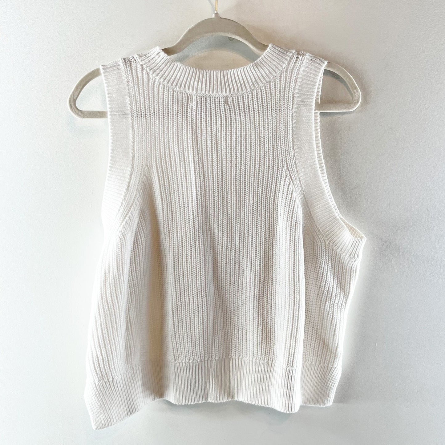 525 America Demi High Neck Ribbed Cotton Sweater Tank Top White Large