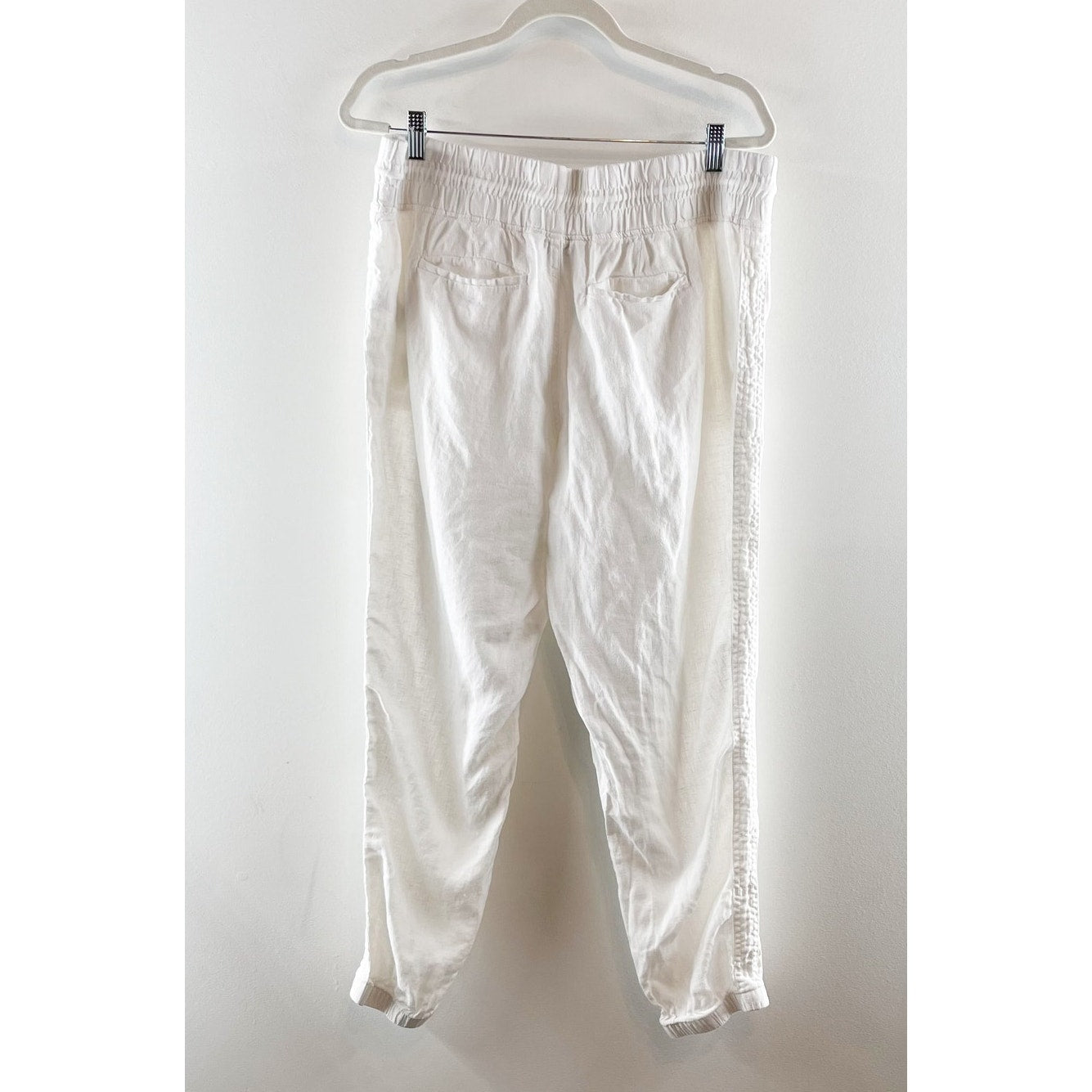 Athleta Cabo 100% Linen Pull On High Waisted Drawstring Jogger Pants White 16