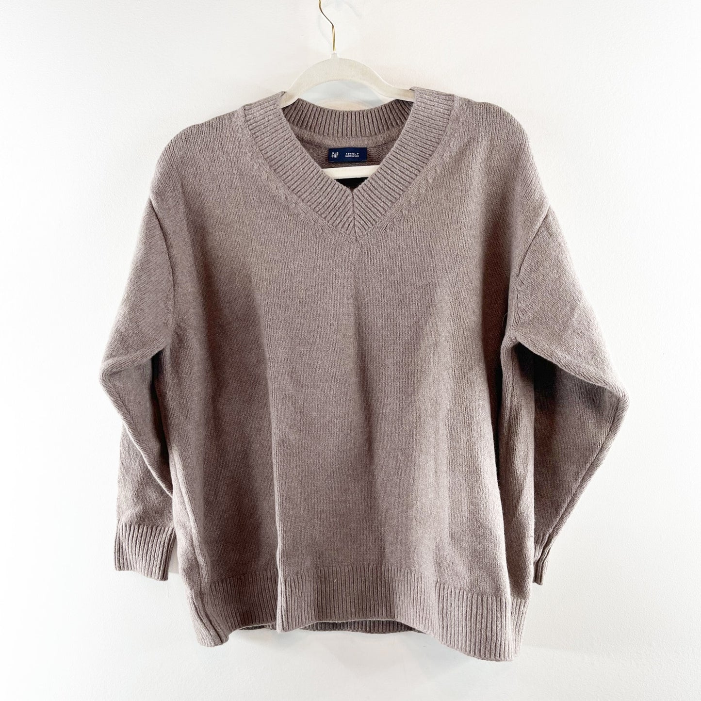 GAP Cashsoft V Neck Oversized Sweater Toasted Almond Brown XS Petite
