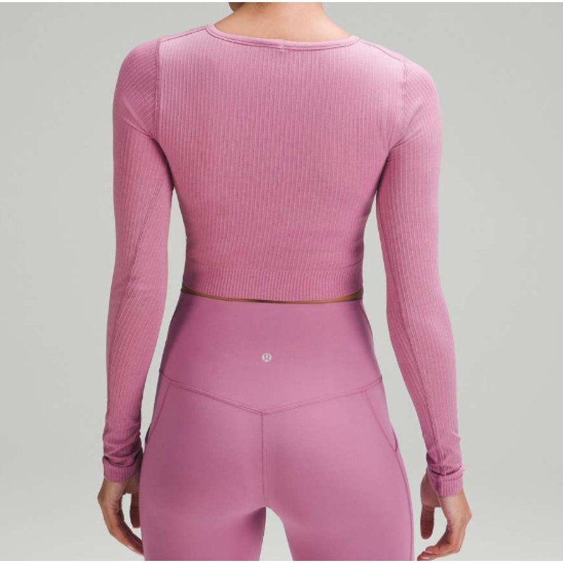 Lululemon Ebb to Street Long Sleeve Cropped Shirt Velvet Dust Purple Pink 10