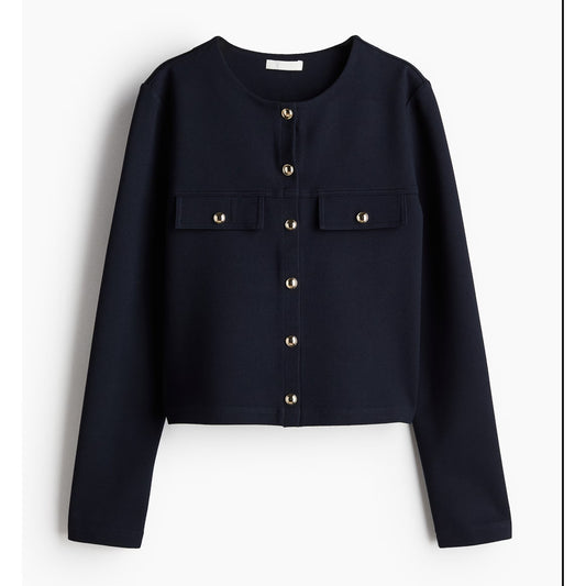H&M Collarless Cardigan Knit Sweater Blazer Jacket Navy Blue XL