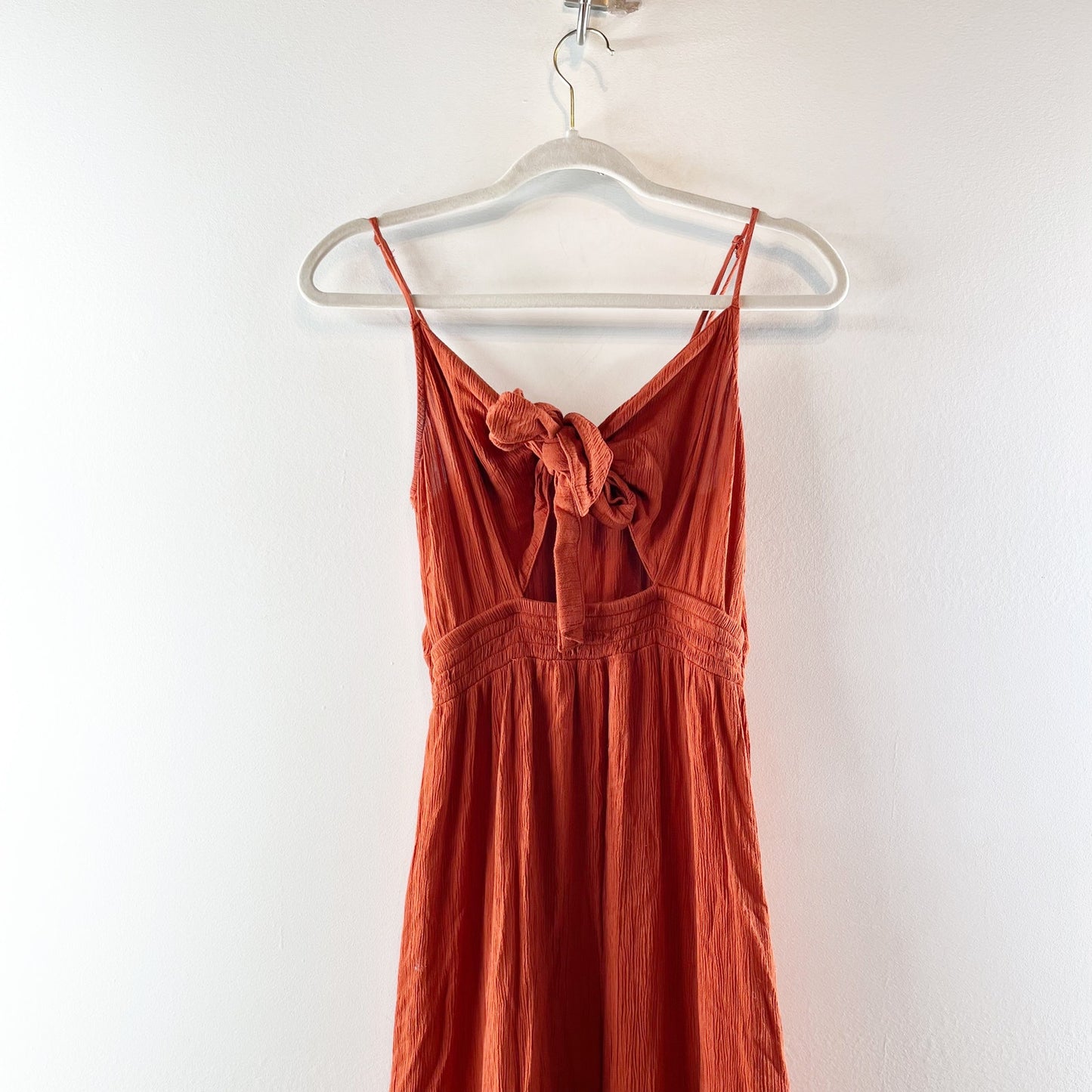 American Eagle Tie Front Crochet Maxi Dress Burnt Orange Rust Small