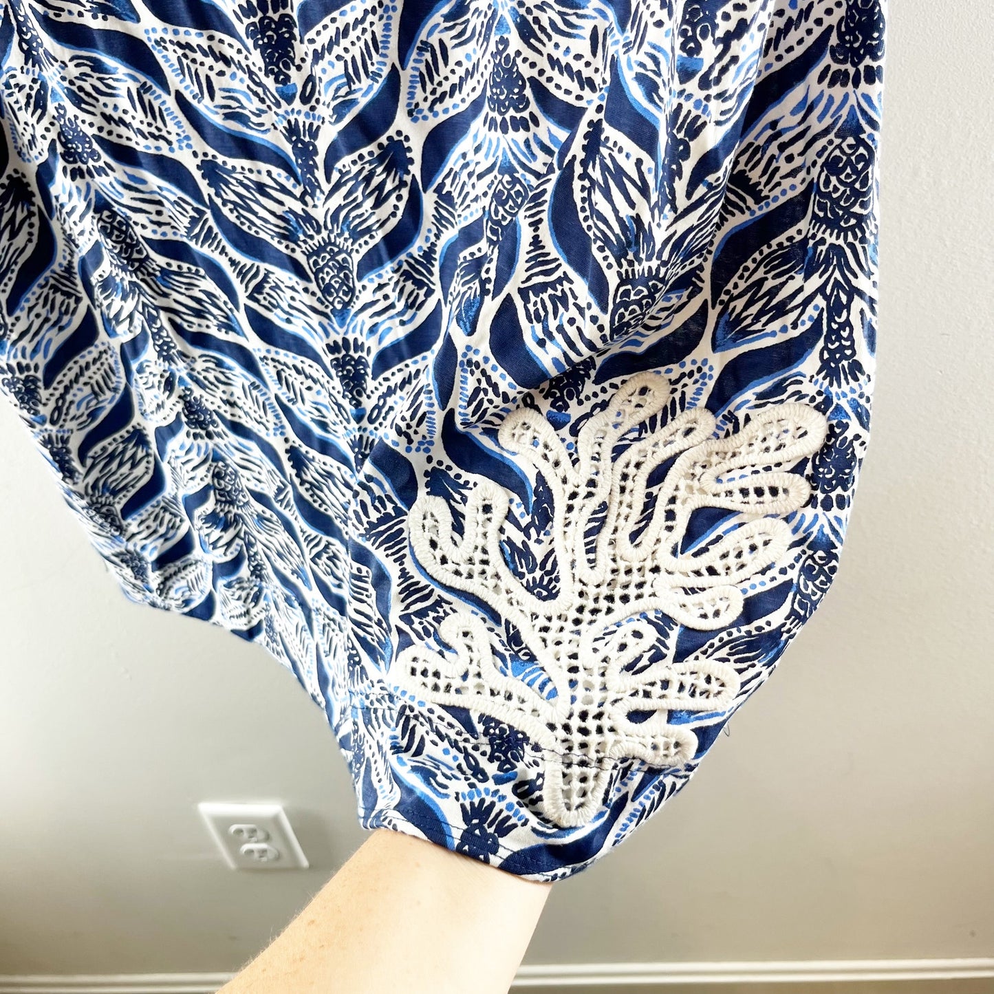 Lilly Pulitzer Marlowe 3/4 Sleeve Coral Print Tee Shirt Mini Dress Navy Blue XL