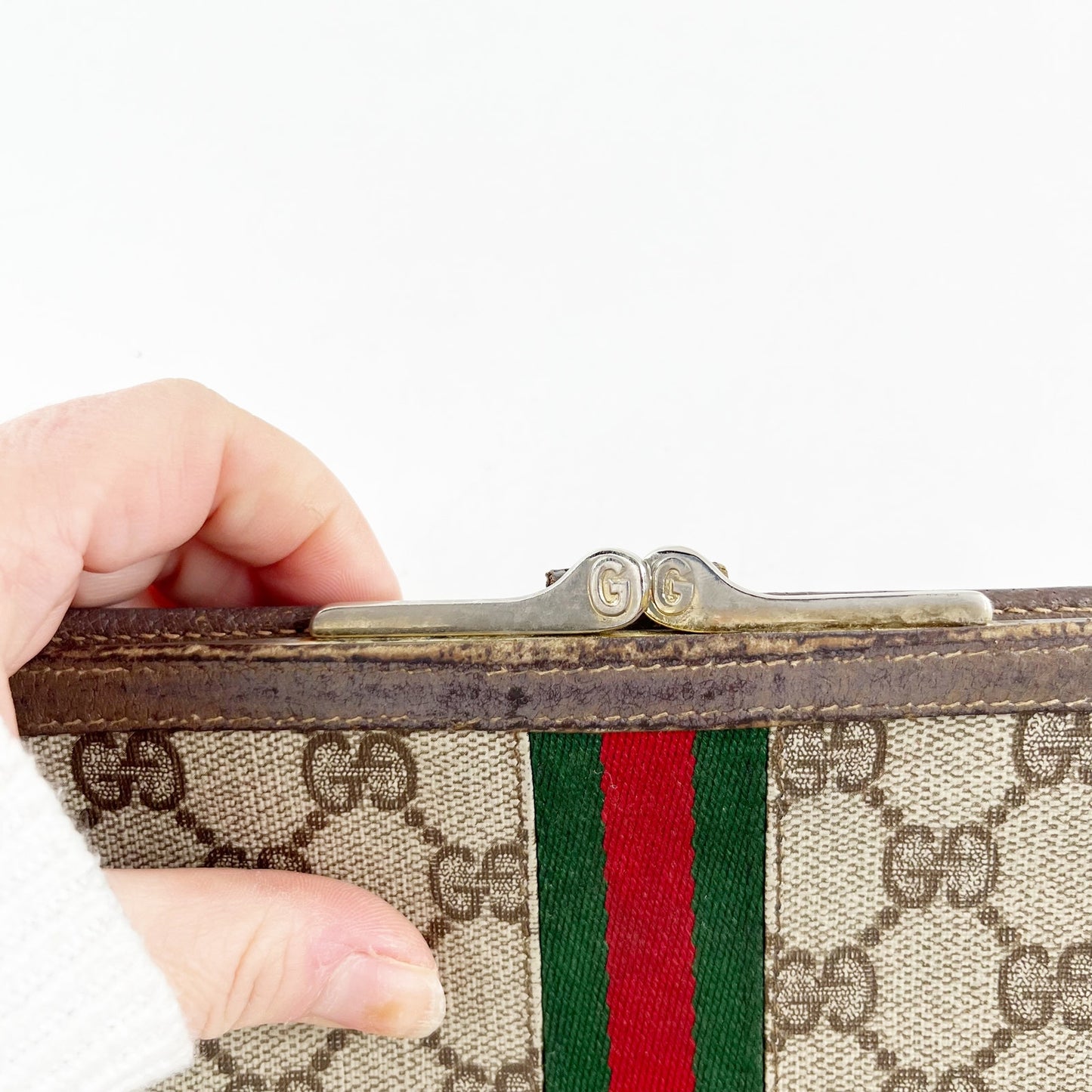 Gucci Vintage GG Supreme Web Long Trifold Wallet French Purse Brown