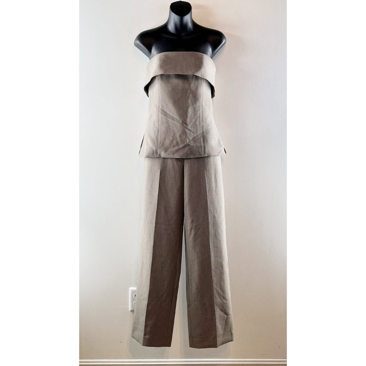Babaton Aritzia Element Tube Top and Agency Trouser Pants Set Taupe Brown 4