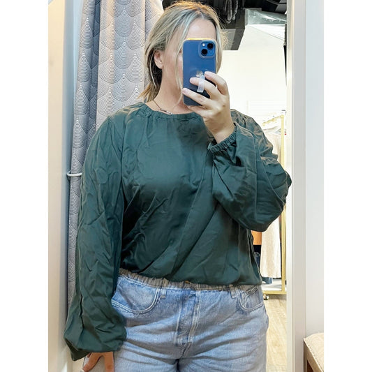 Cloth & Stone Tencel Lyocell Long Sleeve Blouse Top Pinebrook Green XL