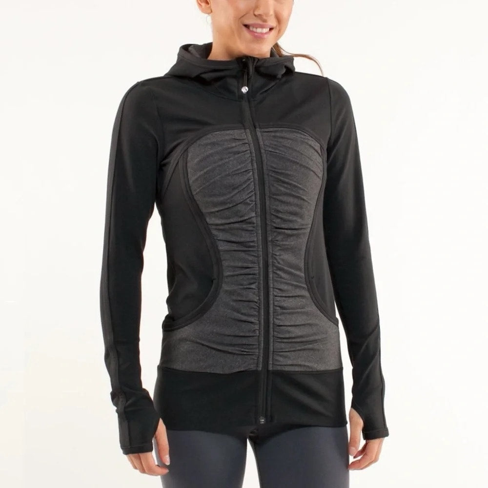 Lululemon Pure Balance Full Zip Hooded Jacket Black Gray 6