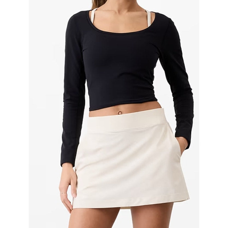 Athleta Brooklyn Pull On Golf Tennis 13.5" Mini Skort Bone Khaki Cream 8