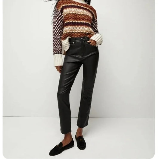 Veronica Beard High Rise Carly Kick Flare Vegan Leather Pants Black 26