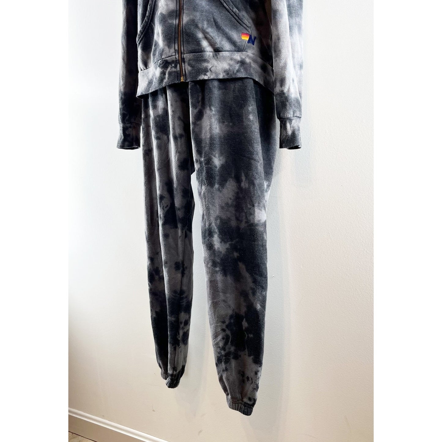 Aviator Nation Full Zip Jogger Tie Dye Sweatpants Hoodie Matching Set Gray Small