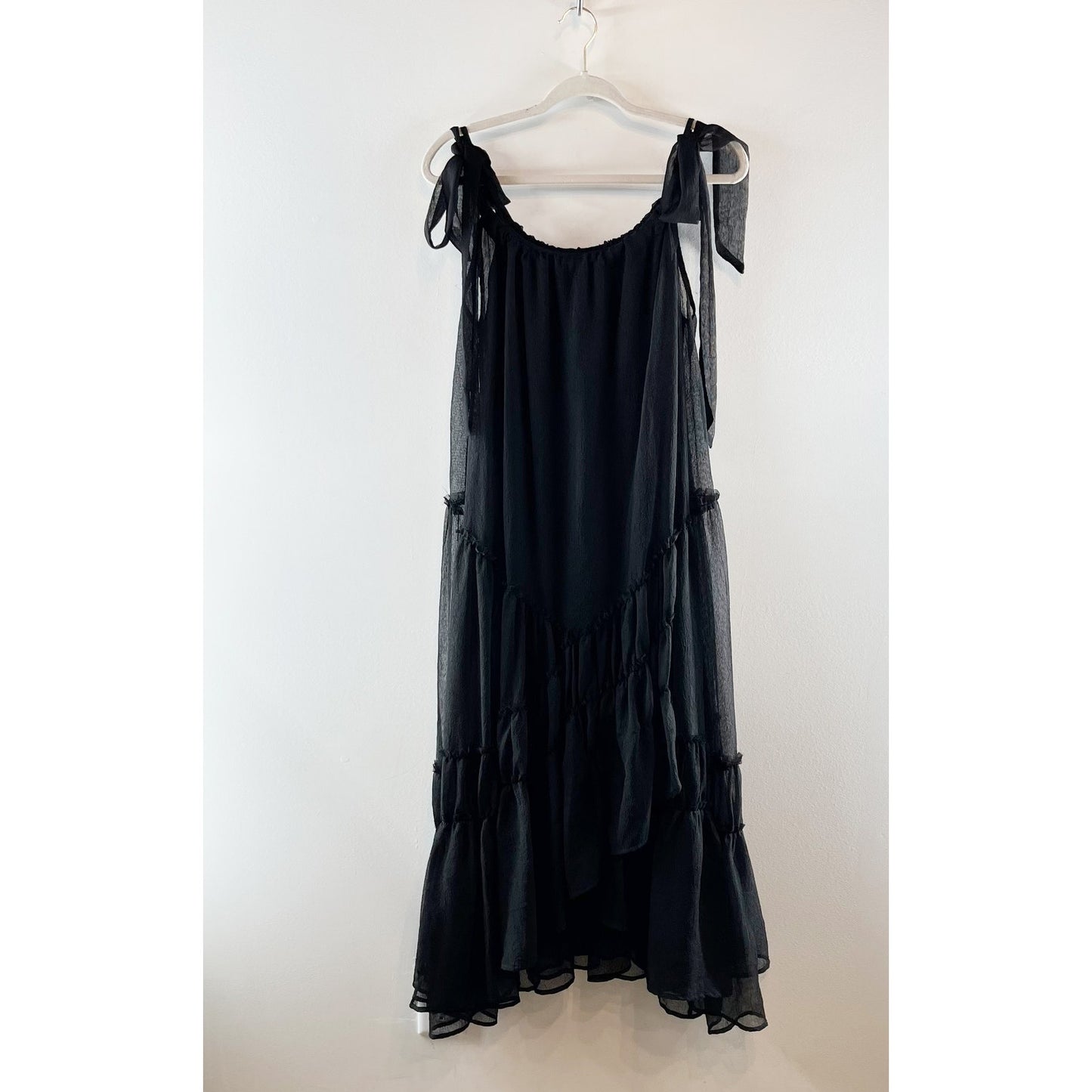 Lovestitch Smoke And Mirrors Sheer Tiered Asymmetric Maxi Dress Black Small