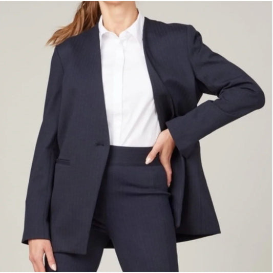 Spanx Perfect Collarless Single Button Blazer Jacket Pinstripe Navy Blue Small