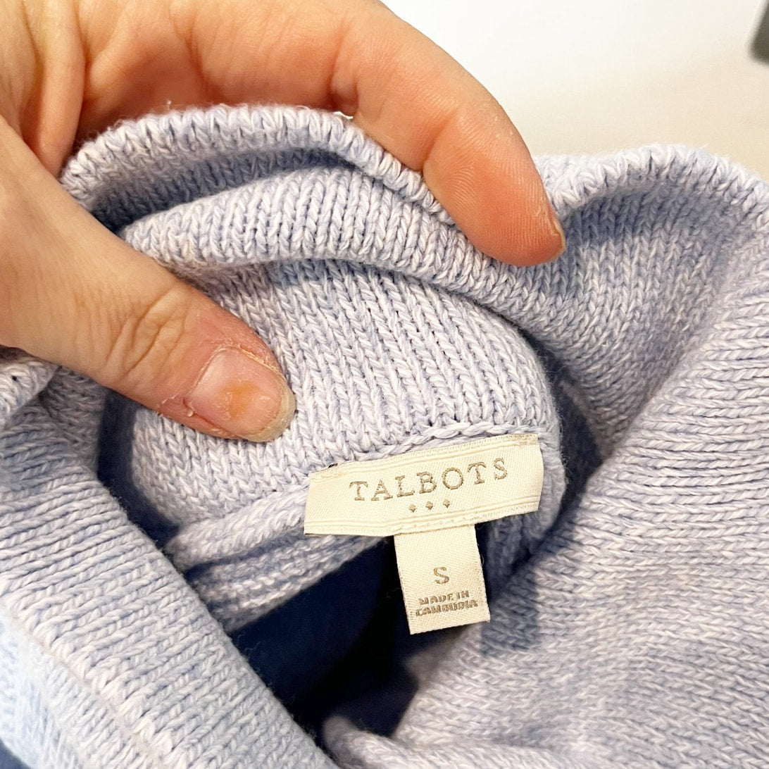 Talbots Button Front Ribbed Breton Long Sleeve Pullover Sweater Blue Small