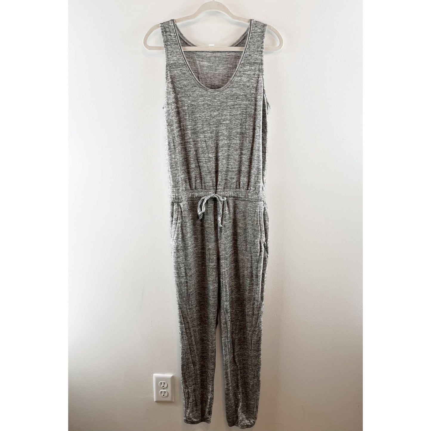 Daily Ritual Scoopneck Sleeveless Tie Waist Jogger Jumpsuit Heather Gray Medium