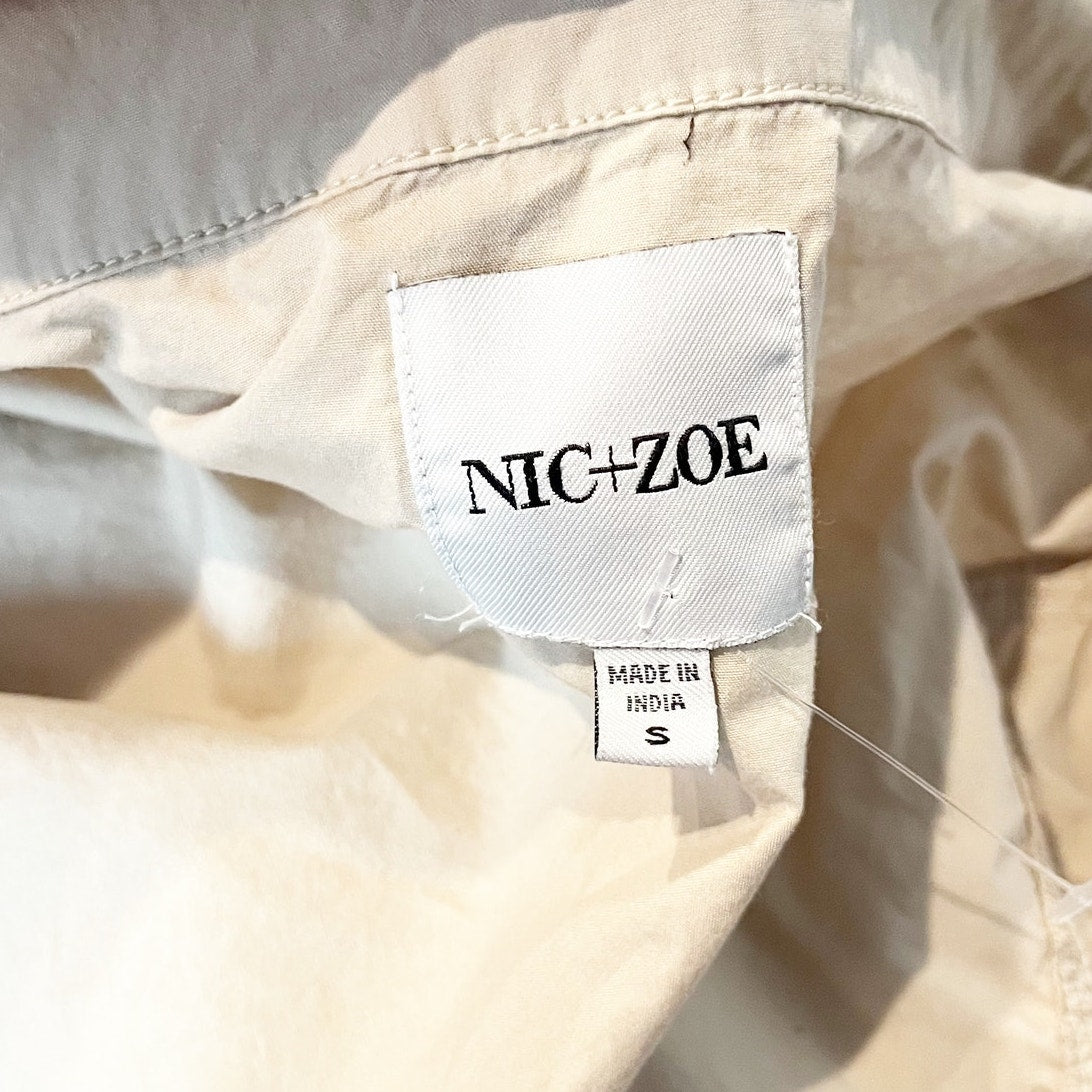 Nic + Zoe Long Sleeve Button Up Cinch Waist Cotton Poplin Jacket Khaki Tan Small