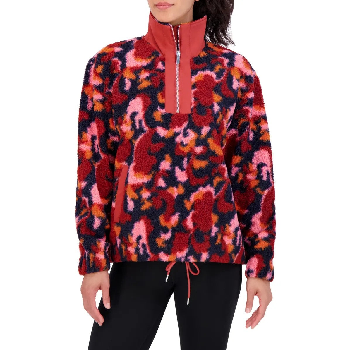 SAGE Collective Long Sleeve Fleece Sherpa Pullover 1/4 Zip Jacket Pink Red Large