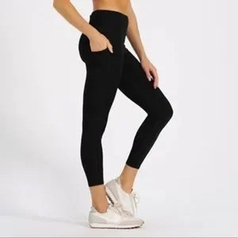 Vuori Stride Pull On High Waisted Side Pockets 7/8 Running Leggings Black Small
