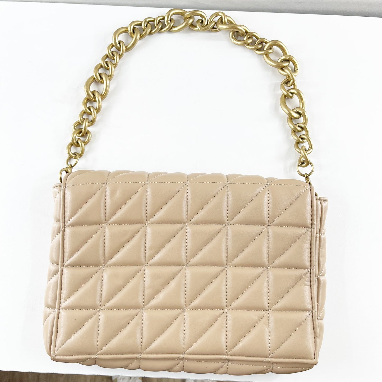 Zara  Quilted City Shoulder Bag with Removable Gold Chain Strap in Toasted Brown