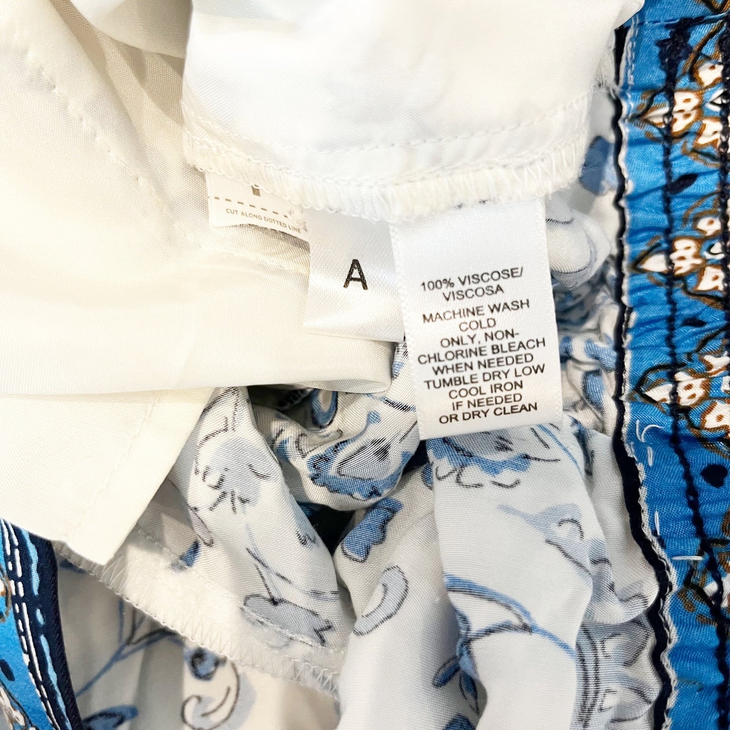 Loft Fluid Paisley Floral High Waisted Wide Leg Satin Pants White Blue XL