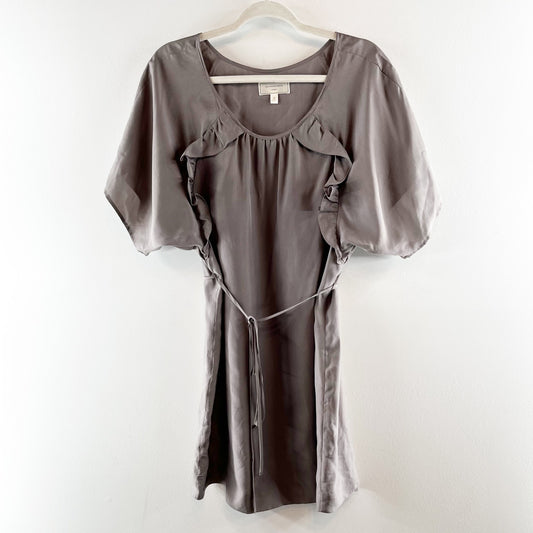 Moulinette Soeurs Short Puff Sleeve Belted Silk Mini Dress Dove Gray 6