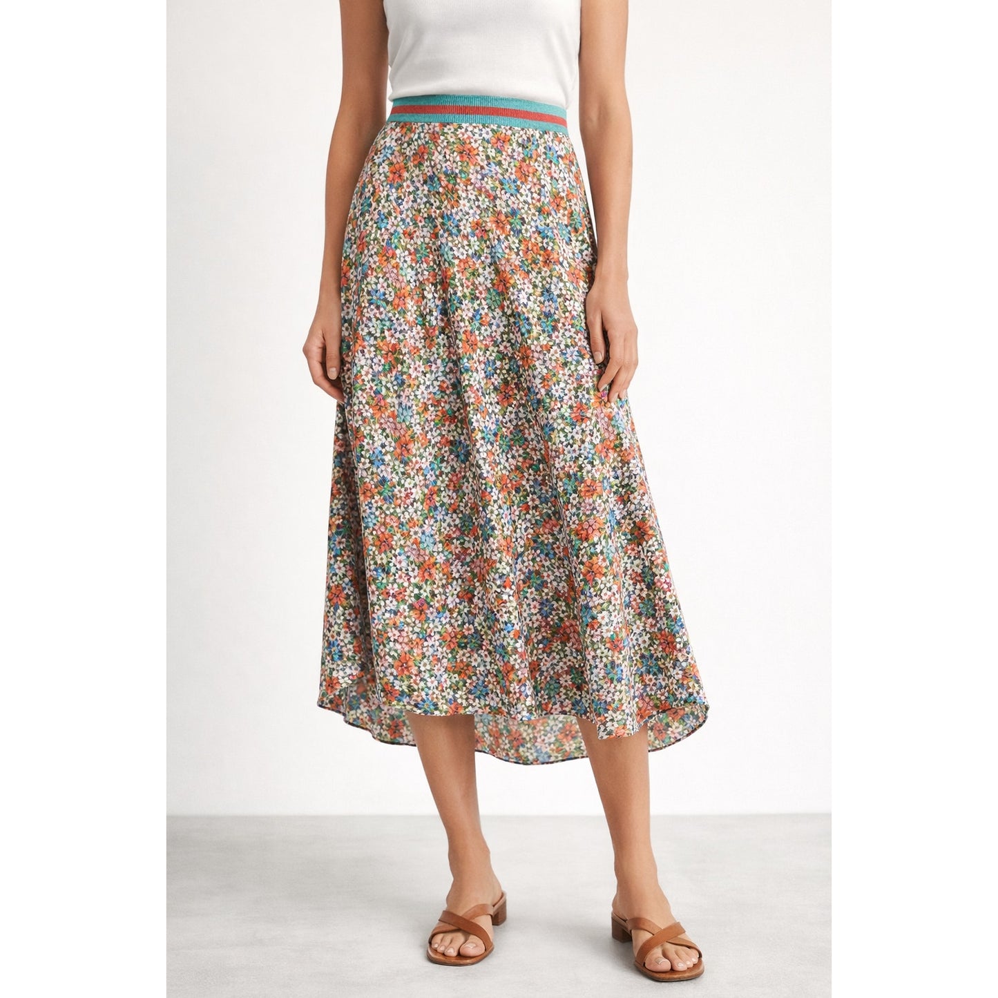 Wyse London Ella 100% Silk Floral Print High Waisted Midi Slip Skirt Multi 3